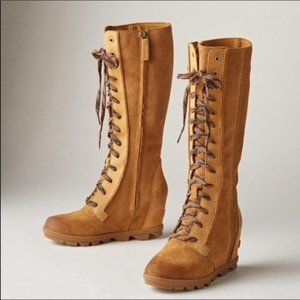 SOREL x Anthropologie tan leather wedge boots 8